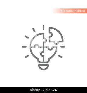 Light bulb and puzzle piece line vector icon. Lightbulb business solution and idea outlined symbol. Stock Vector