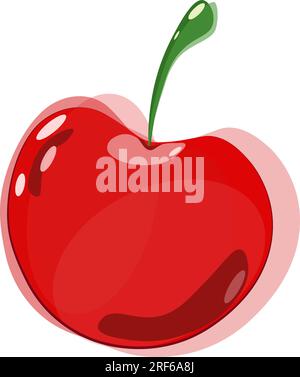 Red cherry without background with green tail in watercolor style. Vector. Stock Vector