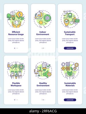 Walkthrough sustainable office with linear icons concept Stock Vector