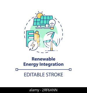 2D customizable renewable energy integration line icon concept Stock Vector