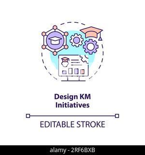 2D customizable design KM initiatives line icon concept Stock Vector