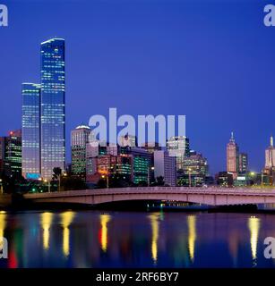 Australia, Victoria, Melbourne, Queensbridge, Rialto Tower, WTC, Downtown, at night Stock Photo