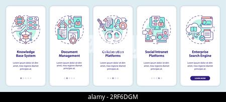Walkthrough knowledge management with line icons concept Stock Vector