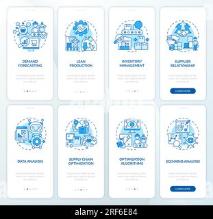 Walkthrough overproduction with blue icons concept Stock Vector