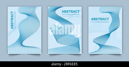 Set of abstract modern book covers design, blue lines vector background, minimal template design for cover or web Stock Vector