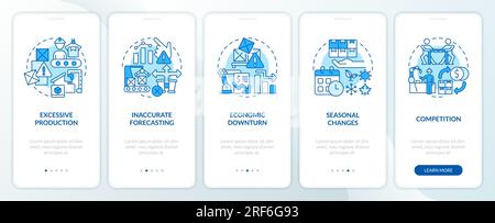 Walkthrough overproduction with blue line icons concept Stock Vector