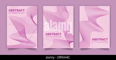Set of abstract modern book covers design, pink lines vector background, minimal template design for cover or web Stock Vector