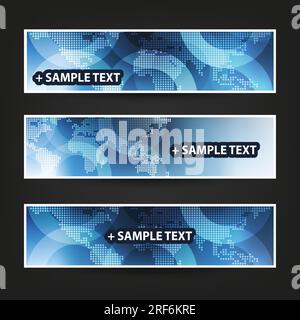 Set of Horizontal Banner Background Designs, Ad Templates - Light Blue and White Spotted World Map Stock Vector