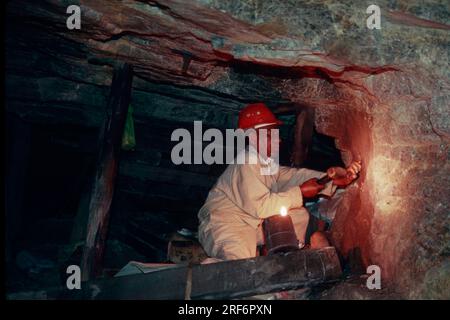 Man working in old gold mine, Gold Reef City, South Africa, mining, ore mining Stock Photo