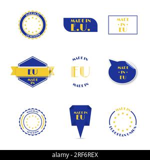 Set of various Made in European Union labels isolated on white background, vector illustration. Stock Vector