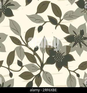 Seamless watercolor floral pattern - pink blush flowers elements, green leaves branches on dark black background; for wrappers, wallpapers, postcards, Stock Vector