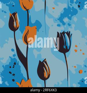 Seamless watercolor floral pattern - blush flowers elements, green leaves branches on dark black background; for wrappers, wallpapers, postcards, gree Stock Vector