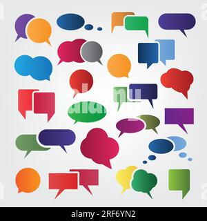 Collection of Colorful Modern Minimal Style Speech And Thought Bubble Vector Designs Clip-Art Stock Vector