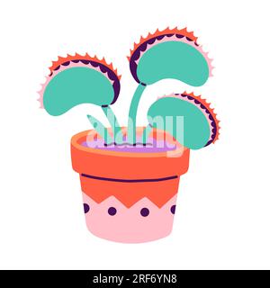 Happy Halloween. Vector cute illustrations of venus flytrap in trendy colors for postcard creation Stock Vector