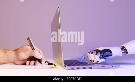 Futuristic business team of AI and Human  Concept of human vs AI or cooperation. Stock Photo
