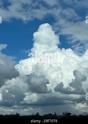 a large white cloud in a blue sky, vertical photo. Stock Photo