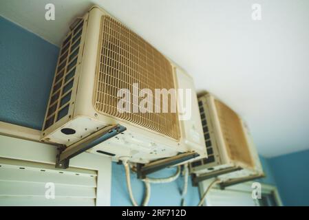 Two air conditioners on the wall. Stock Photo