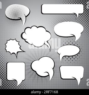 Nine Different Black and White Comic Style Speech And Thought Bubbles Stock Vector