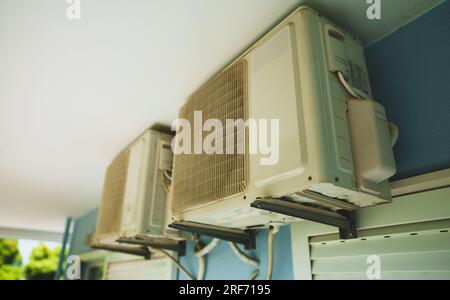 Two air conditioners on the wall. Stock Photo