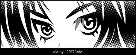 Look of a young boy in manga and anime style. Vector image. Black and white flat picture. Stock Vector