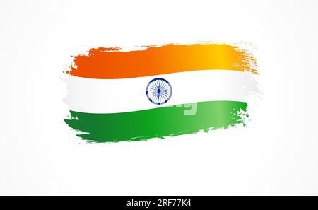 India grunge flag. Tri color national flag design in brush stroke shape for 15th of August, Independence Day celebration. Vector illustration Stock Vector