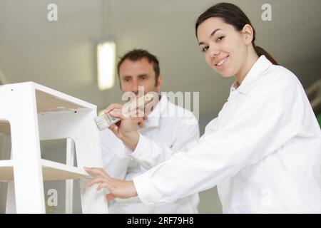 professional interior renovation crew at work in house Stock Photo