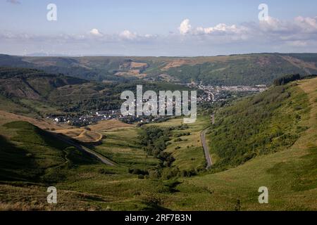 A view from The Bwlch Mountain towards Treorchy on the 22nd June 2023. Stock Photo