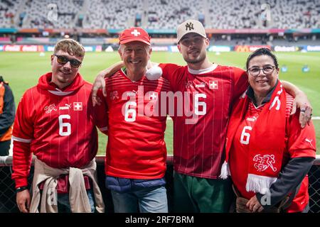 Dunedin, New Zealand. 30th July, 2023. Switzerland fans during the FIFA Womens World Cup 2023 football match between Switzerland and New Zealand at Dunedin Stadium in Dunedin, New Zealand. &#xA;(CH OUT) (Foto: Daniela Porcelli/Sports Press Photo/C -   - Alamy) Credit: SPP Sport Press Photo. /Alamy Live News Stock Photo