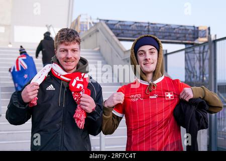 Dunedin, New Zealand. 30th July, 2023. Switzerland fans during the FIFA Womens World Cup 2023 football match between Switzerland and New Zealand at Dunedin Stadium in Dunedin, New Zealand. &#xA;(CH OUT) (Foto: Daniela Porcelli/Sports Press Photo/C -   - Alamy) Credit: SPP Sport Press Photo. /Alamy Live News Stock Photo