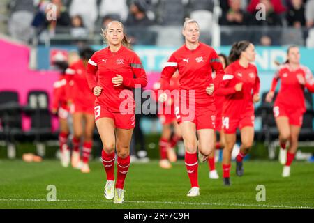 August 29, 2020, Lugano, Stadio Cornaredo, AXA Women's Super League: FC  Lugano Femminile - FC Zurich Women, # 27 Mimoza Hamidi (FC Zurich),  goalscorer # 22 Lorena Baumann (FC Zurich) and #