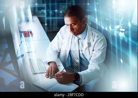 Science Technology Portrait Science, technology and research on futuristic screen used by ...