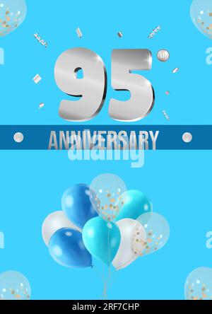 Anniversary celebration flyer silver numbers bright background with balloons vector 95 Stock Vector