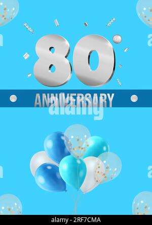 Anniversary celebration flyer silver numbers bright background with balloons vector 80 Stock Vector