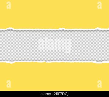 Vector background with torn paper in yellow color. A pieces of yellow paper on a transparent background with torn edges. Stock Vector
