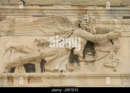 Relief Windgott, Turm der Winde, Römische Agora, Athen, Griechenland Stock Photo