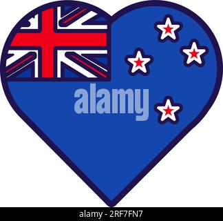 Patriot heart in national New Zealand flag colors. Festive element, attributes of New Zealand Independence Day. Cartoon vector icon in national colors Stock Vector