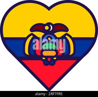 Patriot heart in national Ecuador flag colors. Festive element, attributes of Ecuador Independence Day. Cartoon vector icon in national colors of coun Stock Vector