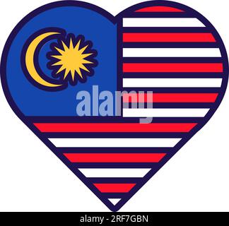 Patriot heart in national Malaysia flag colors. Festive element, attributes of Malaysia Independence Day. Cartoon vector icon in national colors of co Stock Vector