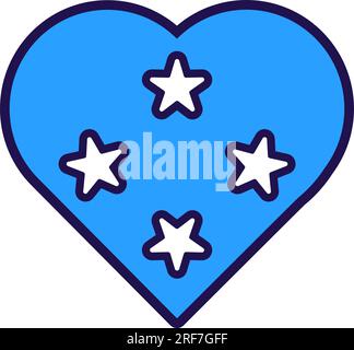 Patriot heart in national Micronesia flag colors. Festive element, attributes of Micronesia Independence Day. Cartoon vector icon in national colors o Stock Vector