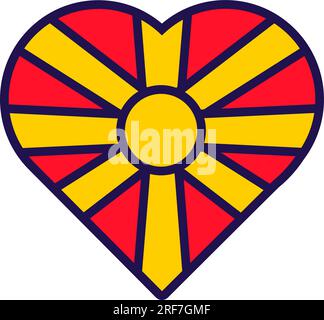 Patriot heart in national Macedonia flag colors. Festive element, attributes of Macedonia Independence Day. Cartoon vector icon in national colors of Stock Vector