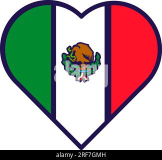 Patriot heart in national Mexico flag colors. Festive element, attributes of Mexico Independence Day. Cartoon vector icon in national colors of countr Stock Vector