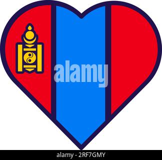Patriot heart in national Mongolia flag colors. Festive element, attributes of Mongolia Independence Day. Cartoon vector icon in national colors of co Stock Vector