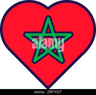Patriot heart in national Morocco flag colors. Festive element, attributes of Morocco Independence Day. Cartoon vector icon in national colors of coun Stock Vector