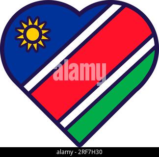 Patriot heart in national Namibia flag colors. Festive element, attributes of Namibia Independence Day. Cartoon vector icon in national colors of coun Stock Vector