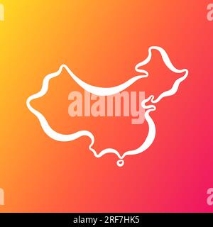 White outline map of China on orange and purle gradient background. Stock Vector