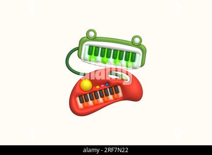 3d icon electrical toy piano keyboard. Kids musical electronic. Funny children's toy Stock Vector