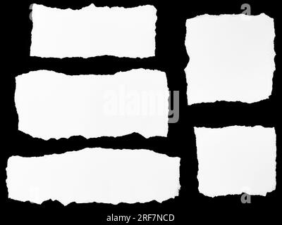 Set of Ripped white paper note message isolated on black background Stock Photo