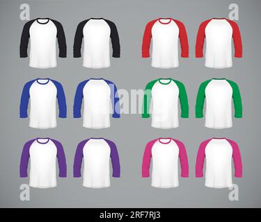 Men's slim-fitting long sleeve baseball shirt set. Multicolor Mock-up design template for branding. Stock Vector
