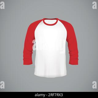 Men's slim-fitting long sleeve baseball shirt. Red Mock-up design template for branding. Stock Vector