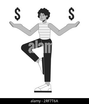 Balancing dollar finances flat line black white vector character Stock Vector